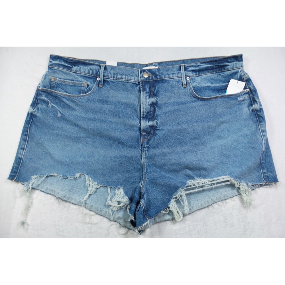 Good American Jean Shorts Womens Size 20 Blue Denim Good '90s Distressed NWT